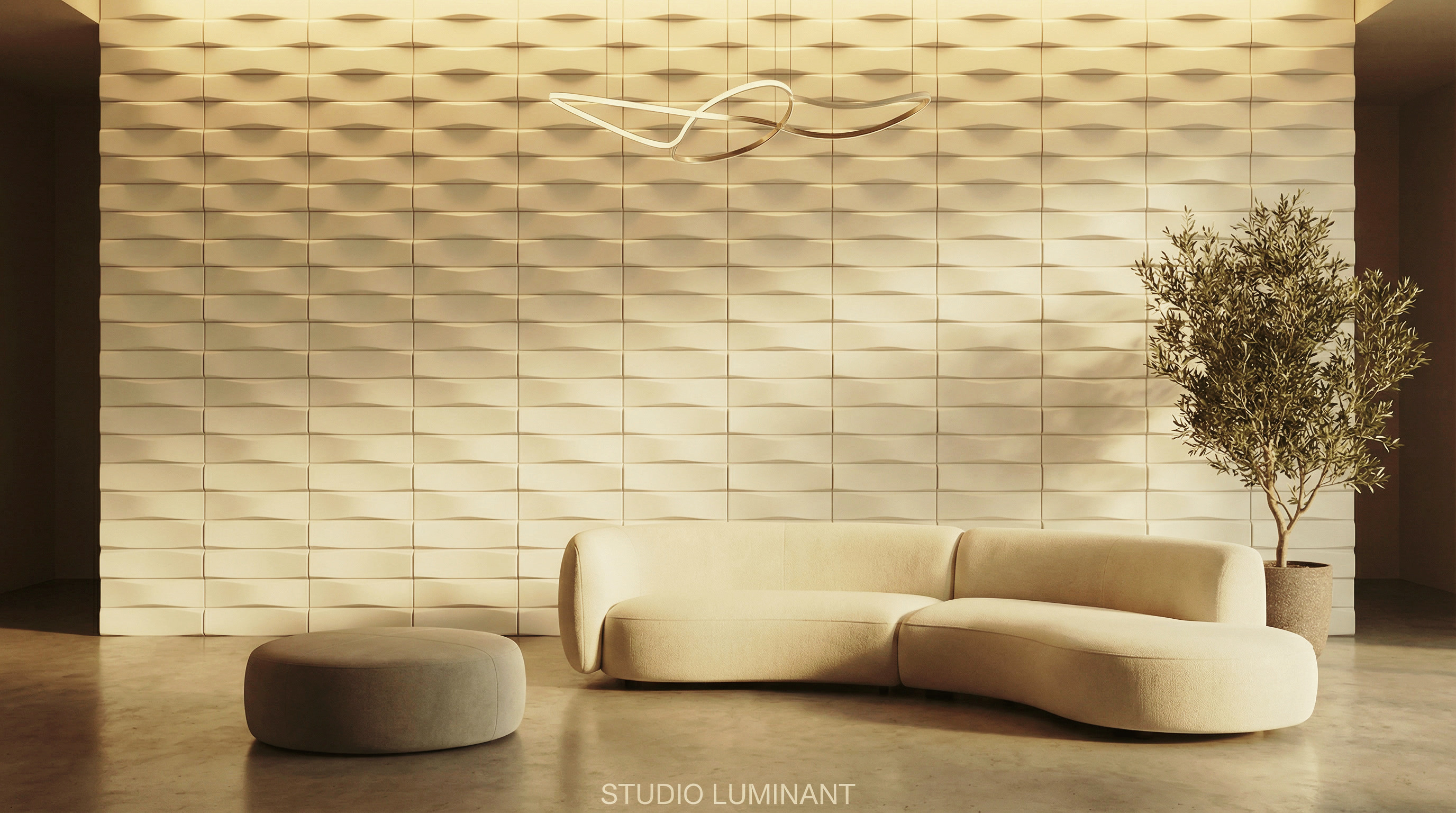 Geometric pinwheel relief wall cladding — variant